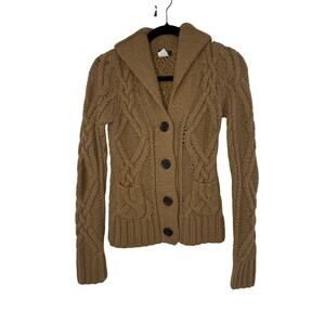 J.Crew Handknit Cable Knit Cardigan Sweater XS Brown Wool Angora Cashmere Blend